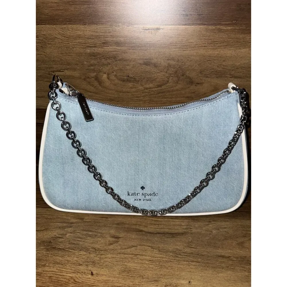 NWT Kate Spade Margot Denim Crossbody Bag Blue Canvas Convertible Chain Shoulder